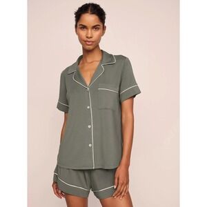 Eberjey Gisele Tencel Modal Relaxed Short PJ Shirt Olive Green Large